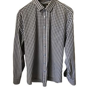 🌵 Jeff Banks Mens Blue Plaid Long-Sleeve Reverse Cuff Button-Down Shirt  - XXL